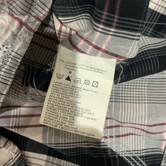 Diesel Plaid 3/4 Sleeve Button Down Floral Detail Shirt - Picture 6 of 6